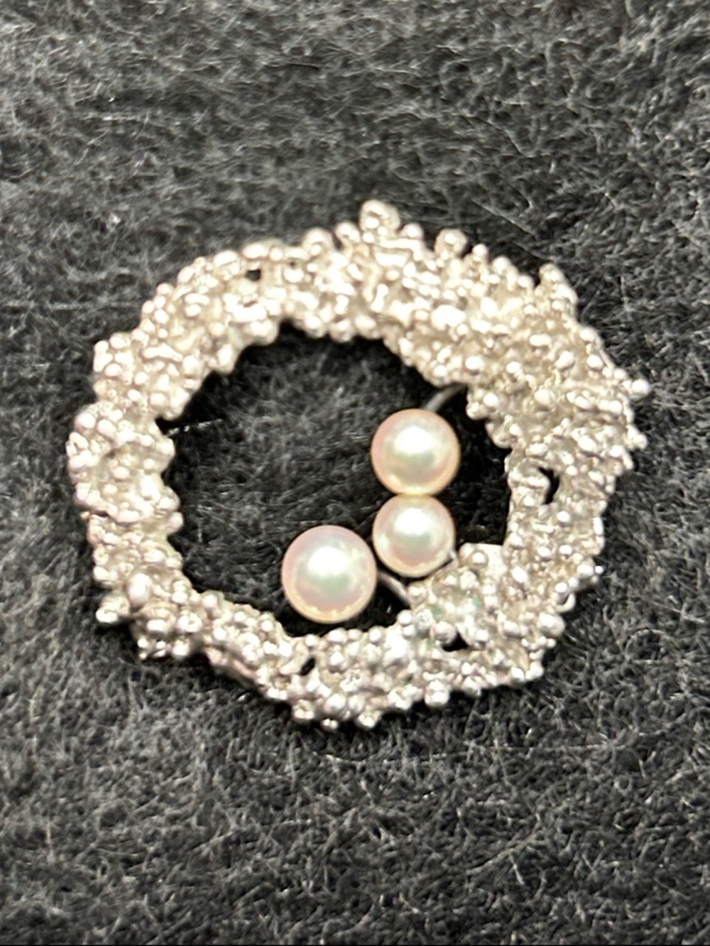 Vintage Tasaki Sterling Silver Akoya Pearl Wreath Brooch Women Jewelry